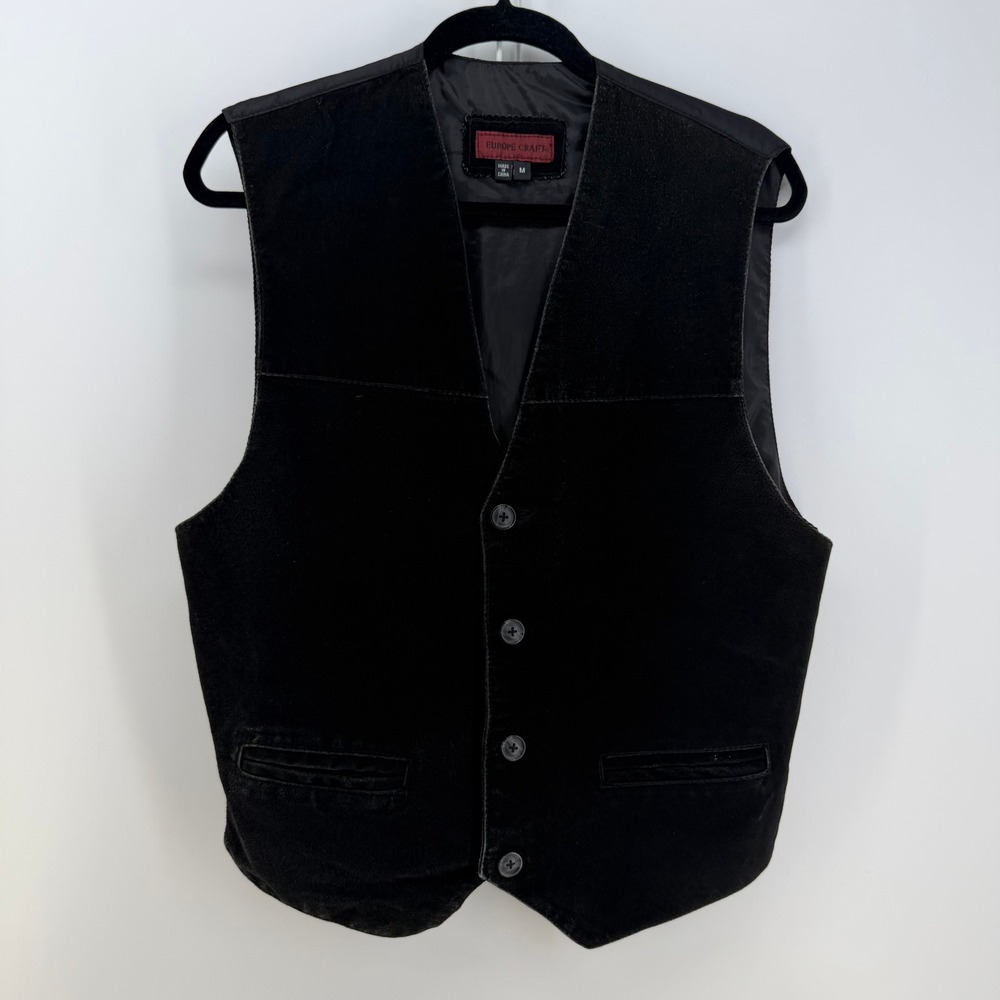 Europe Craft Vest Mens Medium Black Suede Leather Western Biker Formal Goth Moto